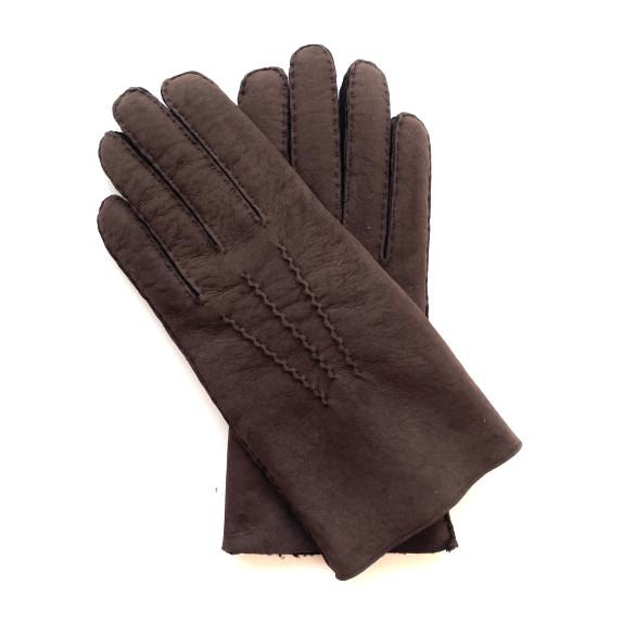 Leather gloves of shearling chocolate "JIVAGO".