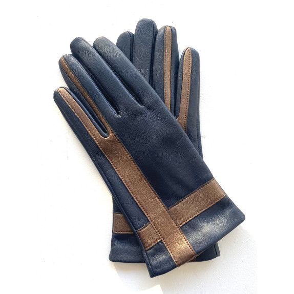 Leather gloves of lamb navy and bronze "GEOMETRIA"