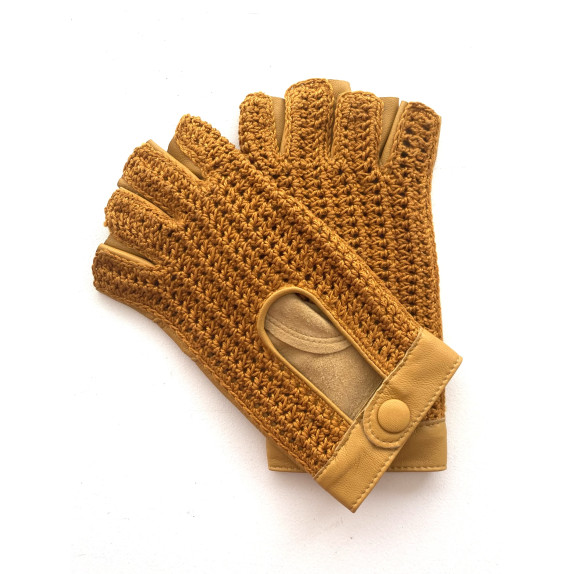 Leather mittens of lamb and cotton hooks cork "MICHELE".