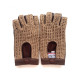 Leather mittens of lamb and cotton hooks tan and biscuit "MICHELE".