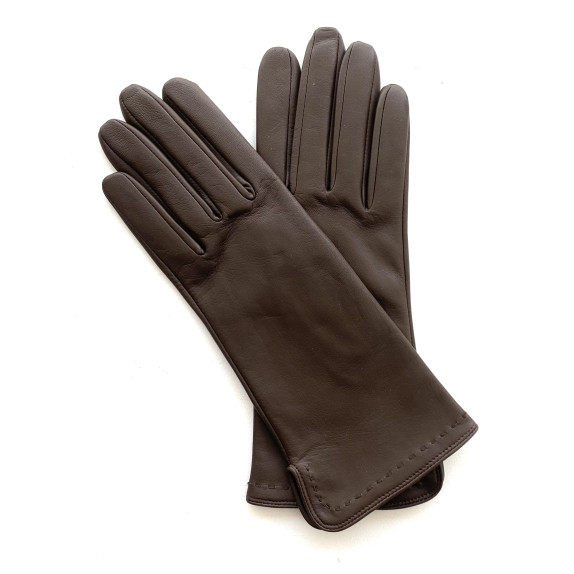 Gants en cuir d'agneau brun "VIOLETTE".