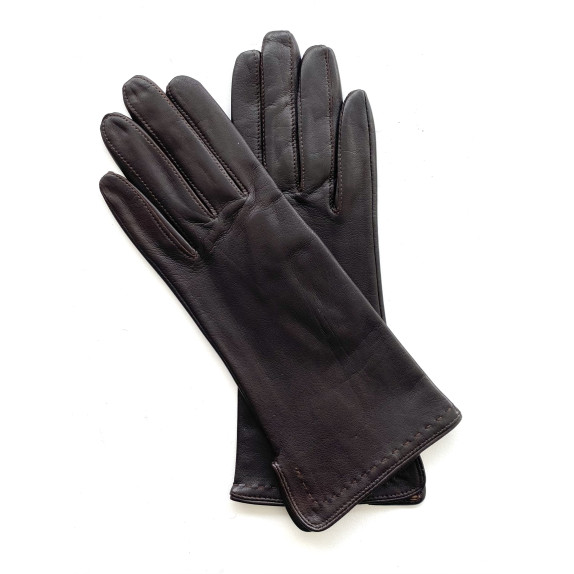 Gants en cuir d'agneau marron "VIOLETTE".