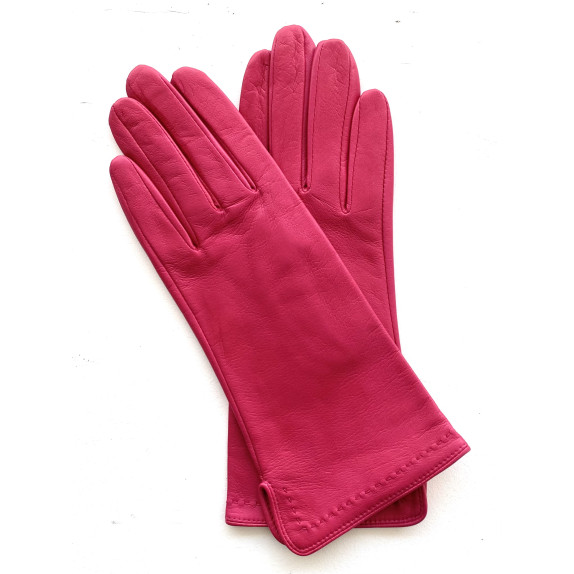 Gants en Cuir d'Agneau Rose Capucine Doublure Soie.