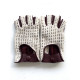 Leather mittens of lamb and cotton hooks burgundy and white "MICHELE".