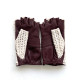 Leather mittens of lamb and cotton hooks burgundy and white "MICHELE".