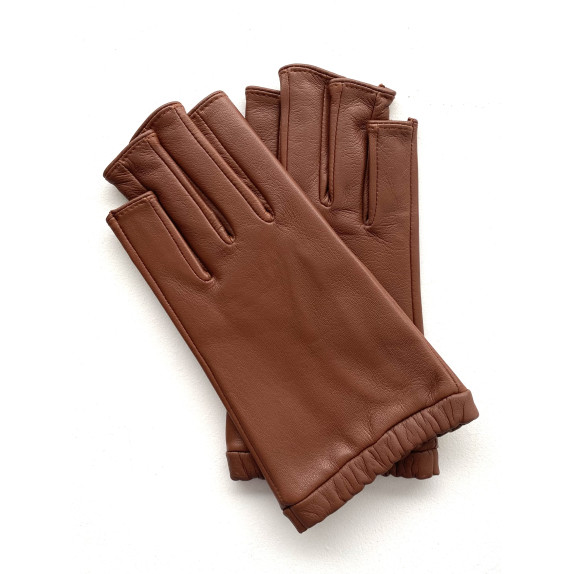 Leather mittens of lamb cognac "EVELYNE".