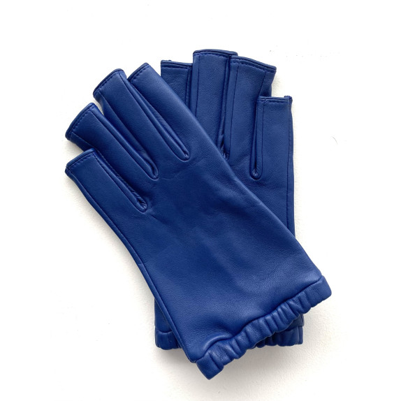 Leather mittens of lamb blue "EVELYNE".