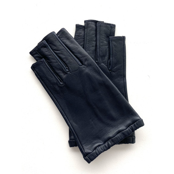 Leather mittens of lamb navy "EVELYNE".