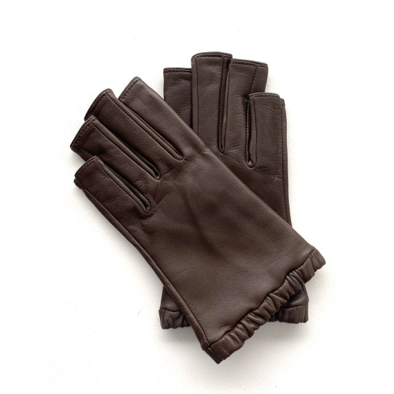 Leather mittens of lamb brown "EVELYNE".