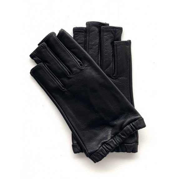 Leather mittens of lamb black "EVELYNE".