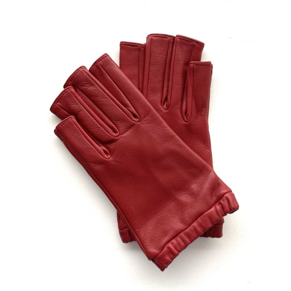 Leather mittens of lamb red "EVELYNE".