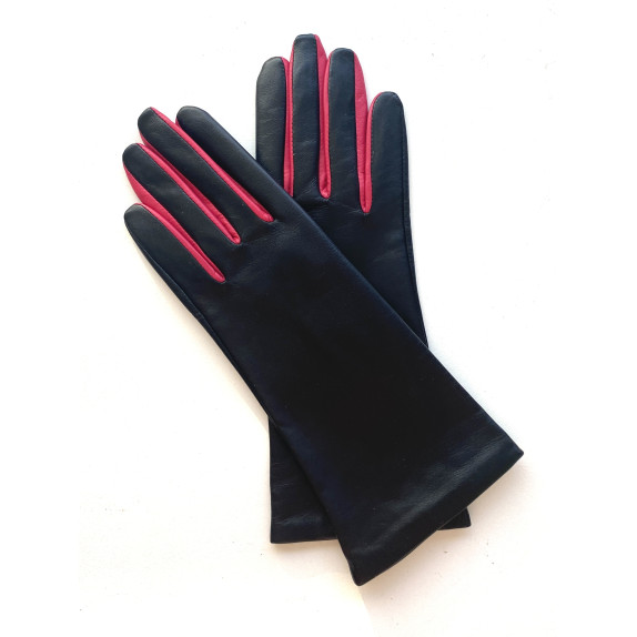 Gants en cuir d'agneau noir et fuchsia "ELISA".