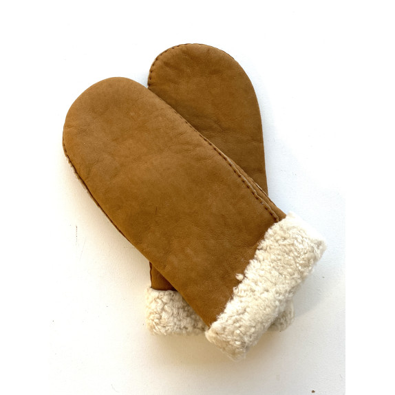 Leather gloves of shearling chesnut "BORIS ".