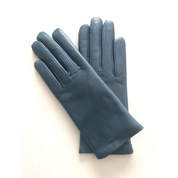 Leather gloves of lamb steel blue "CAPUCINE".
