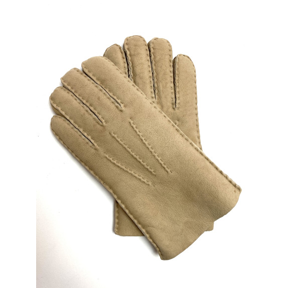 Gants en cuir d'agneau lainé beige "JIVAGO".