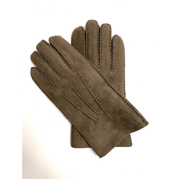 Leather gloves of shearling taupe "JIVAGO".
