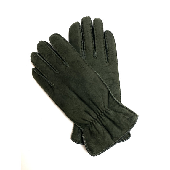 Gants en cuir d'agneau lainé vert "OKSANA"