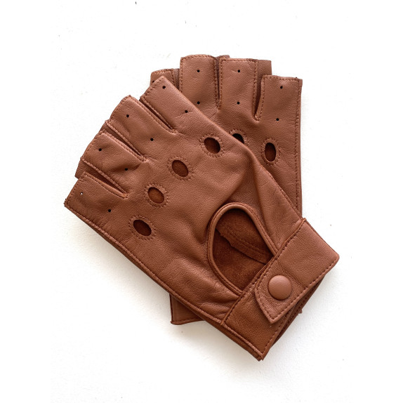 Leather mittens of lamb cognac "PILOTE".