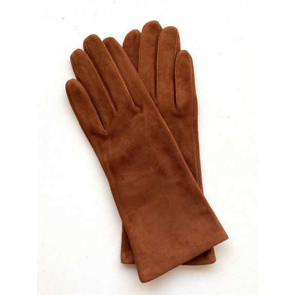 Gants en cuir chèvre velours cognac "COLINE BIS".