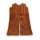 Gants en cuir chèvre velours cognac "COLINE BIS".