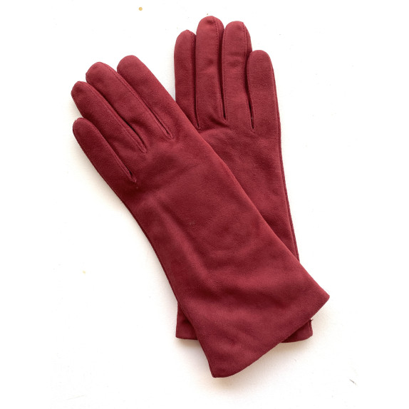 Leather gloves of velvet goat burgundy "COLINE BIS"