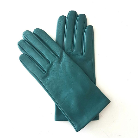 Leather gloves of lamb petrol "CAPUCINE".
