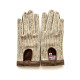 Leather gloves of lamb, cotton hook biscuit and ecru "ALFREDINE".