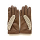 Gants en cuir d'agneau et crochet coton biscuit et écru "ALFREDINE".