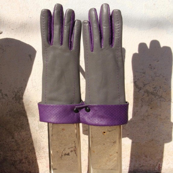 Leather gloves of lamb charcoal and amethyst "PLATON"